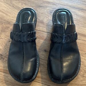 Born Black Leather Slip-On Mules